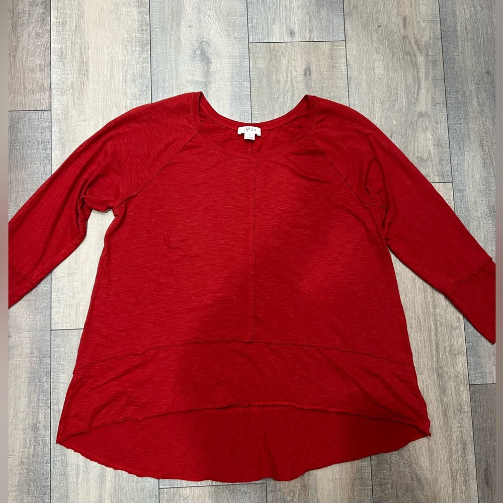 Style & Co Red 3 Quarter Sleeve Top Size Large